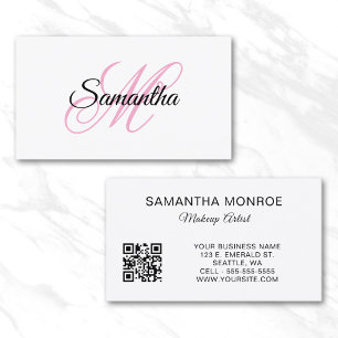 Pink Fancy Monogram QR Code Business Card