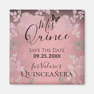 Pink Fancy Roses Quinceanera Pink Save the Date Magnet