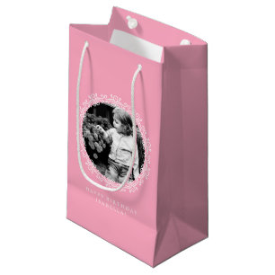 Pink Fancy Swirls Photo Frame Small Gift Bag