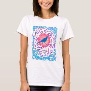 Pink fantastic flower and bird T-Shirt