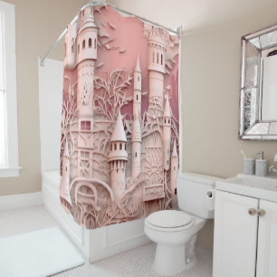 Pink Fantasy Castle Medieval Mythical Magical  Shower Curtain