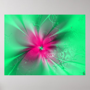 Pink fantasy flower on green, poster