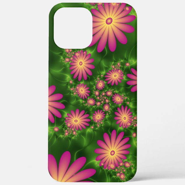 Pink Fantasy Flowers Modern Abstract Fractal Art Case-Mate iPhone Case (Back)