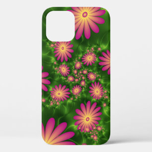 Pink Fantasy Flowers Modern Abstract Fractal Art iPhone 12 Case