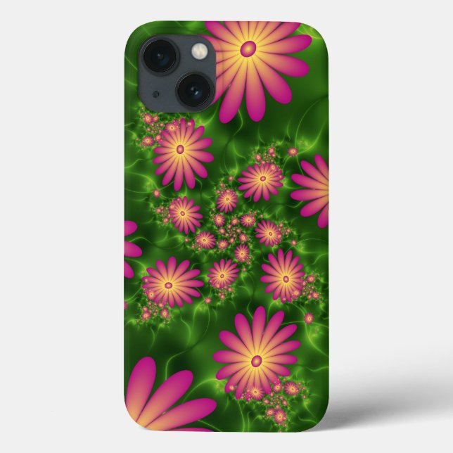 Pink Fantasy Flowers Modern Abstract Fractal Art Case-Mate iPhone Case (Back)