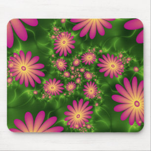 Pink Fantasy Flowers Modern Abstract Fractal Art Mouse Pad