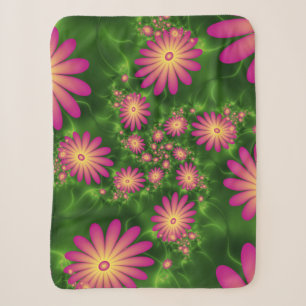 Pink Fantasy Flowers Modern Abstract Fractal Art Sherpa Blanket