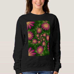 Pink Fantasy Flowers Modern Abstract Fractal Art Sweatshirt