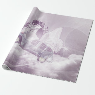 Pink Fantasy Flying Horse Car Butterfly Fairy Wing Wrapping Paper