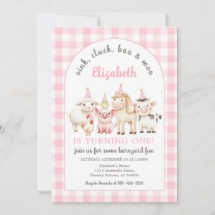 Pink Farm Animal Birthday Invitation
