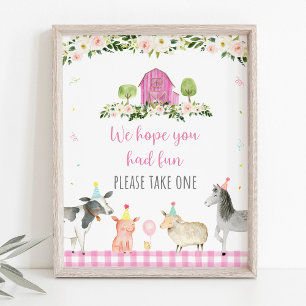 Pink Farm Animal Birthday Party Favour Sign