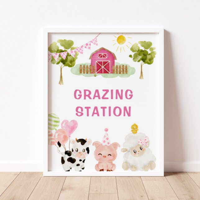 Pink Farm animals birthday party Grazing station Poster (Creator Uploaded)