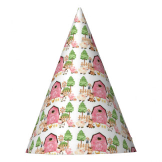 Pink Farm Animals Birthday  Party Hat