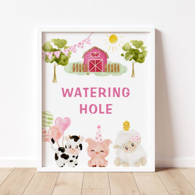 Pink Farm animals birthday party Watering hole Poster (Creator Uploaded)