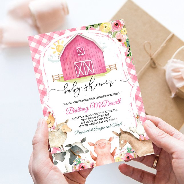 Pink Farm Animals Girl Baby Shower Invitation (Creator Uploaded)