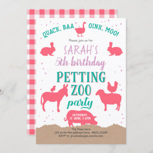 Pink, Farm Animals, Girl, Petting Zoo Birthday Invitation