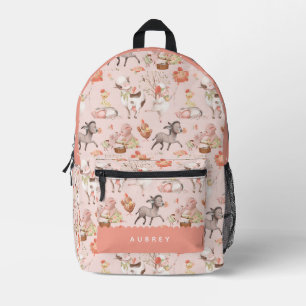 Pink Farm Animals Pattern Girl Printed Backpack
