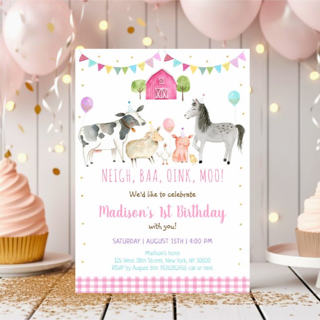 Pink Farm Birthday Party Invitation (Creator Uploaded)