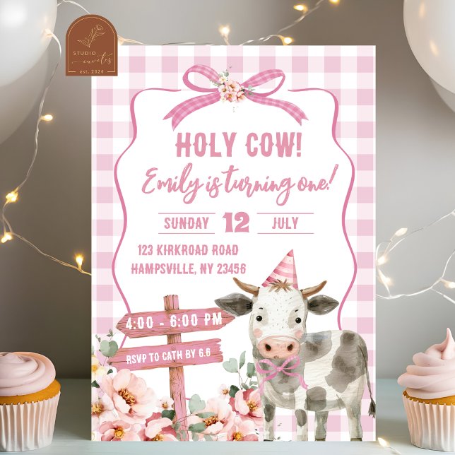 Pink Farm Cow Girl First Birthday Invitation (Creator Uploaded)
