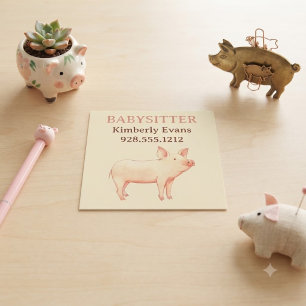 Pink Farm Pig Babysitter Square Business Card