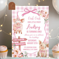 Pink Farm Piggy Girl Birthday Invitation
