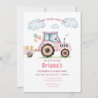 Pink Farm Tractor Girl Any Age Birthday Invitation