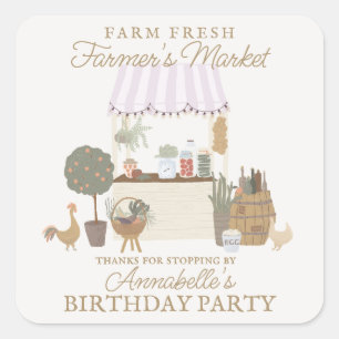 Pink Farmers Market Farm Fresh Birthday Favour Square Sticker