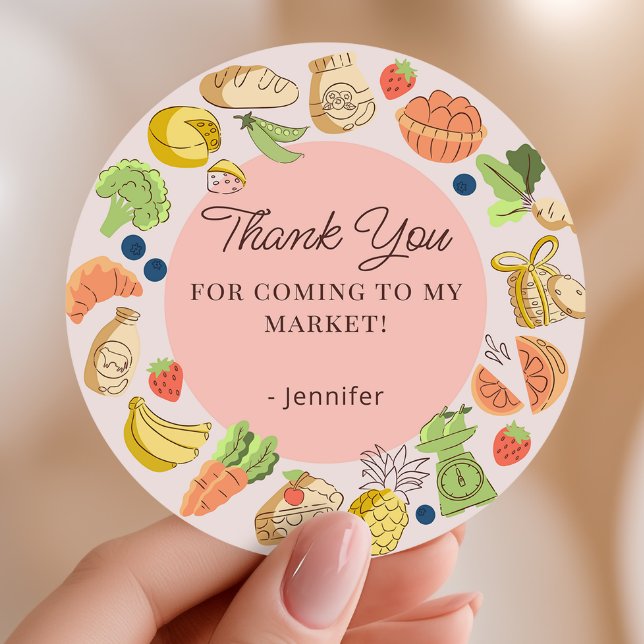 Pink Farmers Market Party Favor Thank You Classic Round Sticker (Creator Uploaded)