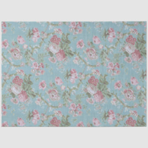 Pink Farmhouse Roses on Blue Background Tissue Paper