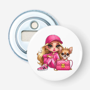 Pink Fashion Doll and Puppy Fleece Blanket Bottle Opener