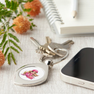 Pink Fashion Doll and Puppy Fleece Blanket Key Ring
