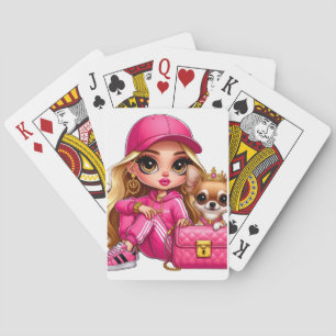 Pink Fashion Doll and Puppy Fleece Blanket Playing Cards