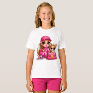 Pink Fashion Doll and Puppy Fleece Blanket T-Shirt