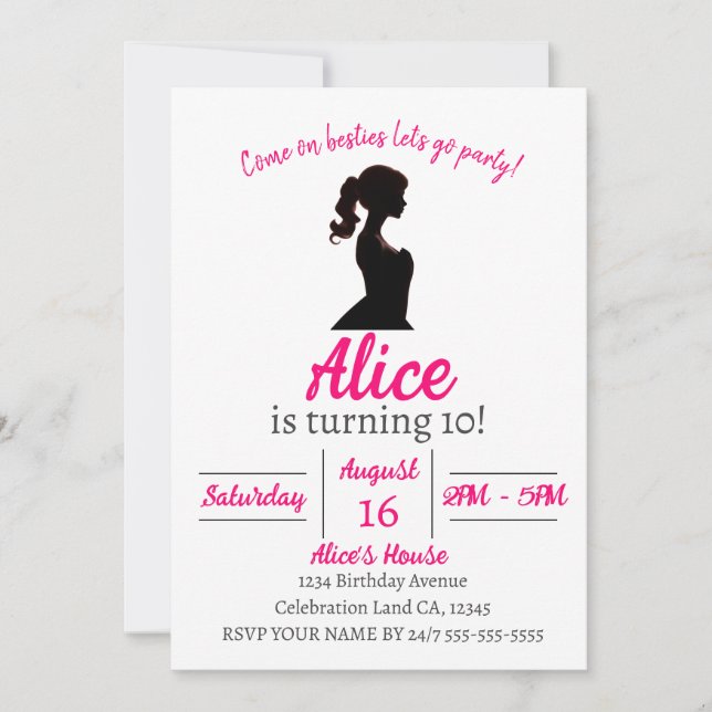 Pink Fashion Doll Birthday Party Invitation (Front)