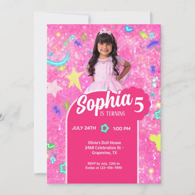 Pink Fashion Doll Photo Birthday Party  Invitation (Front)