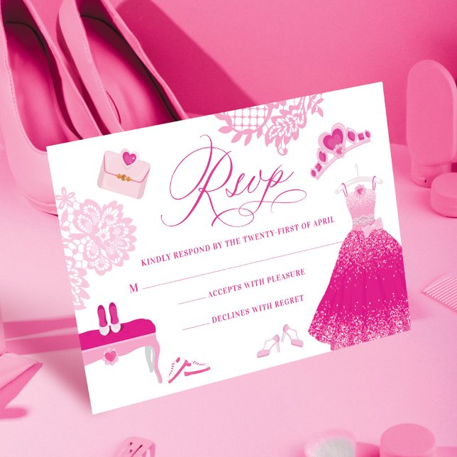 Pink Fashion Dream Gown Wardrobe Quinceanera Party RSVP Card (Creator Uploaded)