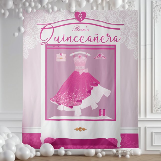 Pink Fashion Dream Gown Wardrobe Quinceanera Party Tapestry (Pink Fashion Dream Gown Wardrobe Quinceanera Party Tapestry)