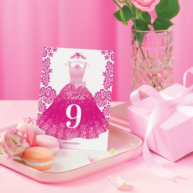 Pink Fashion Dream Princess Gown Quinceanera Party Table Number (Pink Fashion Dream Princess Gown Quinceanera Party Table Number)