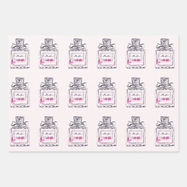 Pink fashion perfume bottle watercolor cute wrapping paper sheet (Front)