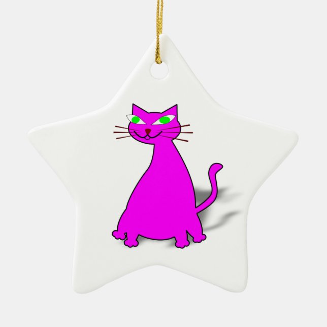 Pink Fat Cat Ceramic Tree Decoration (Front)