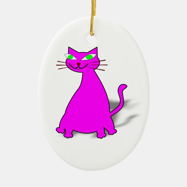 Pink Fat Cat Ceramic Tree Decoration (Front)