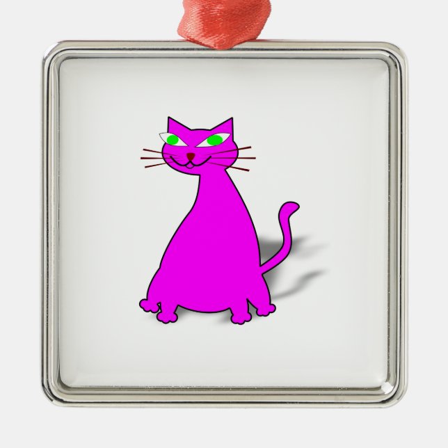 Pink Fat Cat Metal Tree Decoration (Front)