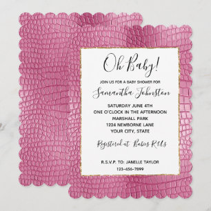 Pink Faux Alligator Animal Baby Shower Invitation