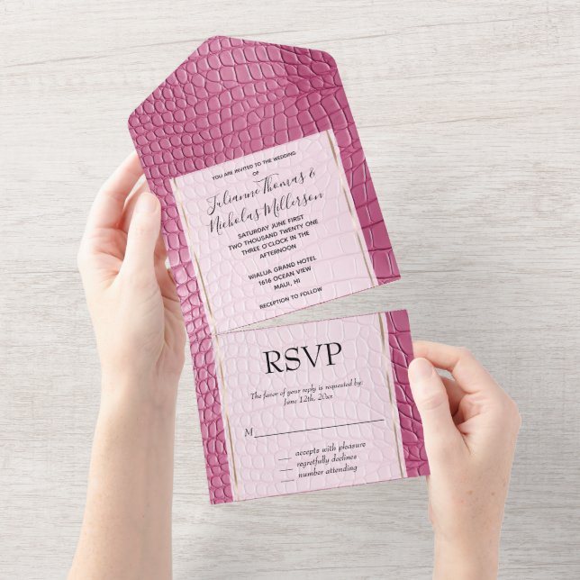 Pink Faux Alligator Animal Print All In One Invitation (Tearaway)