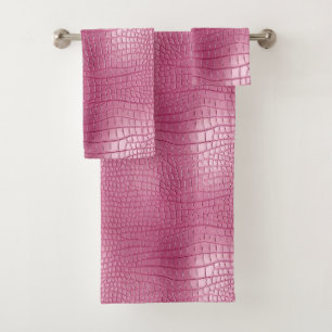 Pink Faux Alligator Animal Print Bath Towel Set