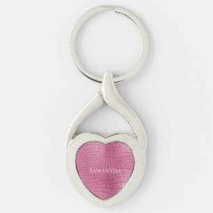 Pink Faux Alligator Animal Print Key Ring