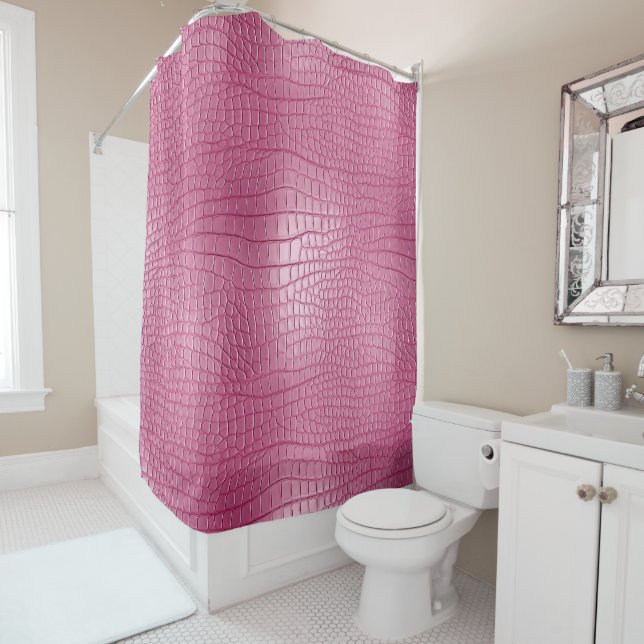 Pink Faux Alligator Animal Print Shower Curtain (In Situ)