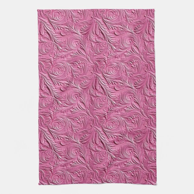 Pink Faux Alligator Animal Print Tea Towel (Vertical)