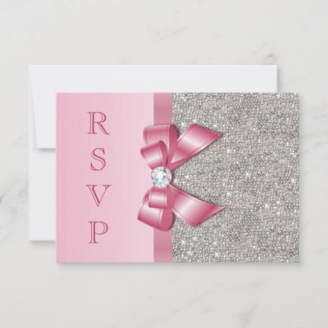 Pink Faux Bow & Diamonds RSVP (Front)