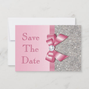 Pink Faux Bow & Diamonds Save The Date